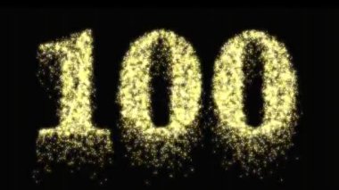 Centennial veya 100. numara altın sarısı havai fişek gecesi ışıltısı. Doğum günü veya yıldönümü için 100 kutlama konsepti - video animasyonu