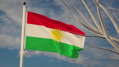 Irak Kürdistan bayrağı ulusal gururla dalgalanıyor. Direkteki Kürt bayrağı hükümeti temsil ediyor - görüntü animasyonu