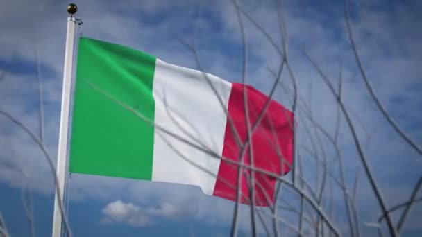 Olaszország Nemzeti Zászlója Nemzeti Büszkeséggel Lengett Olasz Repülő Zászló Rúd — Stock videók