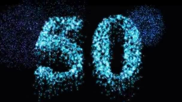 Cincuagésimo Número Pyrotechnics Resplandor Azul Por Noche Fireworks Aniversario Aniversario — Vídeo de stock