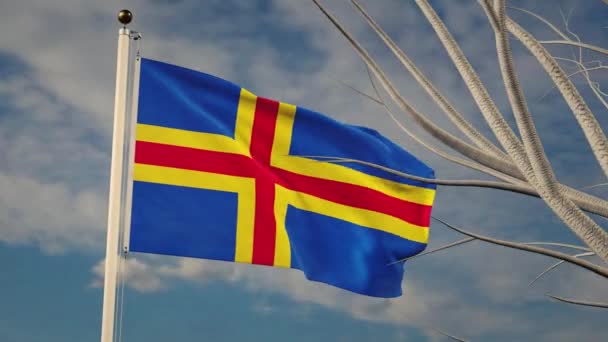 Terre Drapeau Volant Agitant Dans Ciel Bleu National Finnish Independence — Video