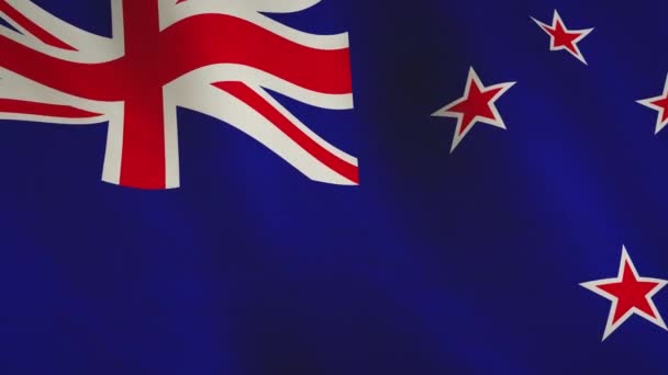 民主主義の象徴としてのニュージーランドの背景旗を振っている 風の中を飛ぶ新しい熱狂的なエンブレム アニメーションシームレスビデオループ — ストック動画