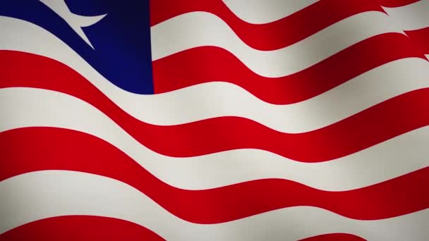Liberia Zwaait Met Achtergrondvlag Als Symbool Voor Democratie Liberiaanse Embleem — Stockvideo