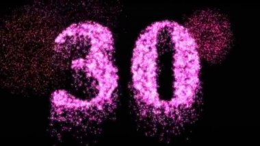 30 numara pembe havai fişek gecesi ışıltısı. Doğum günü veya yıldönümü için 30 kutlama konsepti - video animasyonu