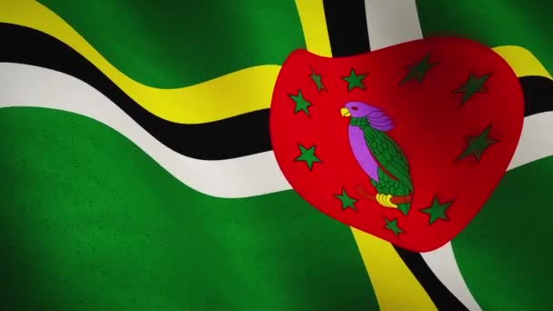 Dominica Vlag Zwaaiend Close Toont Democratie Regering Dominicaanse Achtergrond Vaandrig — Stockvideo