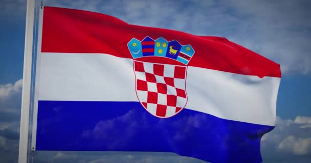 Σημαία Της Κροατίας Κυματίζει Πανό Κροάτης Εθνικός Απεσταλμένος Και Κοντινό — Αρχείο Βίντεο