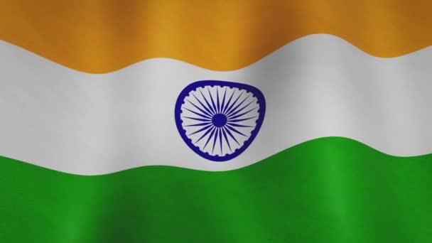 印度国旗挥动的特写显示了民主和政府 带着骄傲的印度背景色飞扬 无缝动画视频 — 图库视频影像