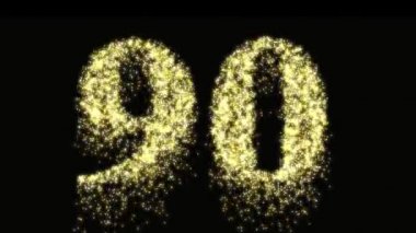 90 havai fişek gösterisi ya da altın neon kutlamaları. Dokuzuncu yaş günü ya da yıldönümü partisi pırıltısı - video animasyonu
