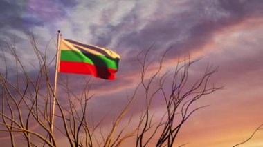 Bulgaristan 'ın gündoğumu bayrağı dramatik bir video dalgalandırıyor. Bulgar bayrak direği zafer ve özgürlük demokrasisini gösteriyor - video animasyonu