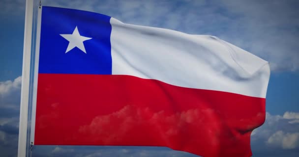 Chile Sunny Flag Waving Dramatic Video Chilean Flagpole Shows Victory — Stock Video