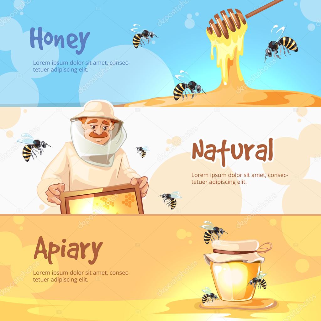 vector horisontal banners set of Apiary symbols
