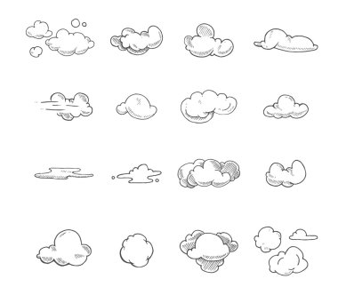 vektör el bulutlar çizilmiş Doodle büyük kümesi