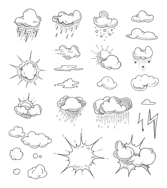 手の描かれた雲の落書きの大きなセットをベクトルします。 — ストックベクタ