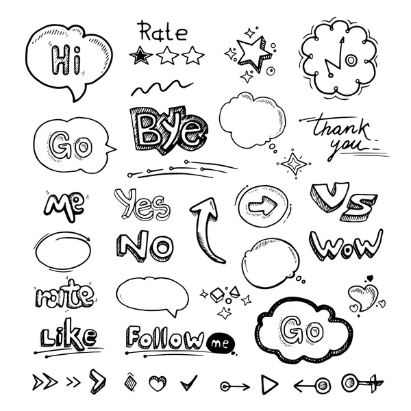 Konuşma balonları iletişim kelimelerle kümesi el çekilmiş