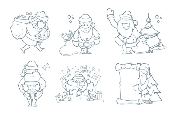 Ensemble d'illustration vectorielle de Noël dessiné à la main Père Noël — Image vectorielle