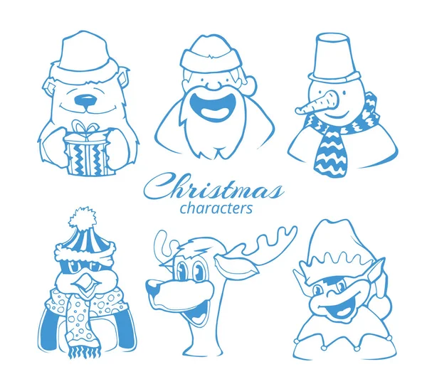 Vector Illustration set of six christmas holidays characters. — Stock Vector