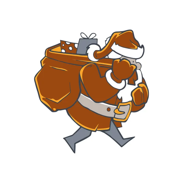 Vector Ilustración de Santa Claus llevando el saco lleno de regalos — Vector de stock