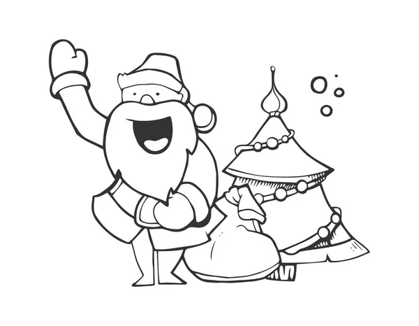 Vektor-Illustration des Weihnachtsmannes, der Sack voller Geschenke trägt — Stockvektor
