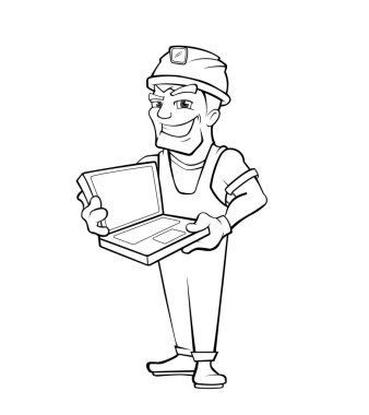 Oluşturucu ile dizüstü bilgisayar, kask. Beyaz arka plan üzerinde izole.