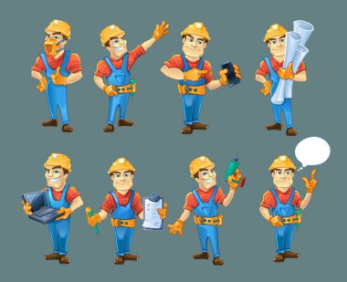 vektör set inşaatçılar veya handymans eylem teşkil etmektedir