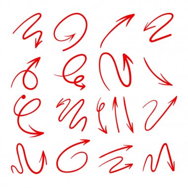 El çizilmiş oklar beyaz arkaplanda ayarlandı