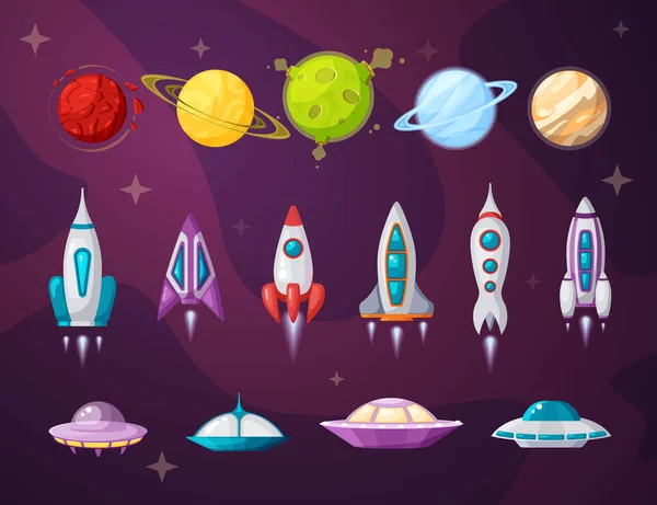 Cosmos en ufo platte vector illustraties set — Stockvector