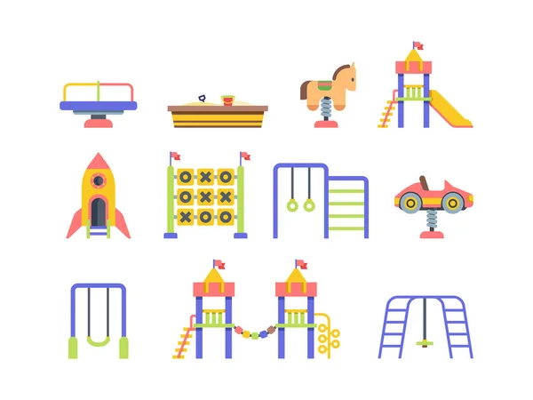 Juego de ilustraciones de vectores planos de objetos de patio infantil — Vector de stock