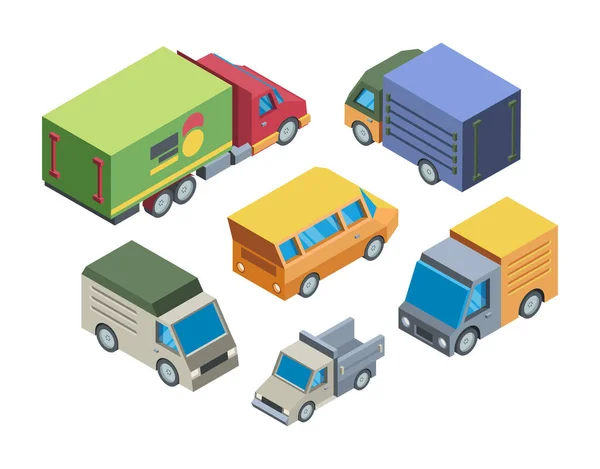 Truck models isometric 3D vector illustrations set — Stock Vector