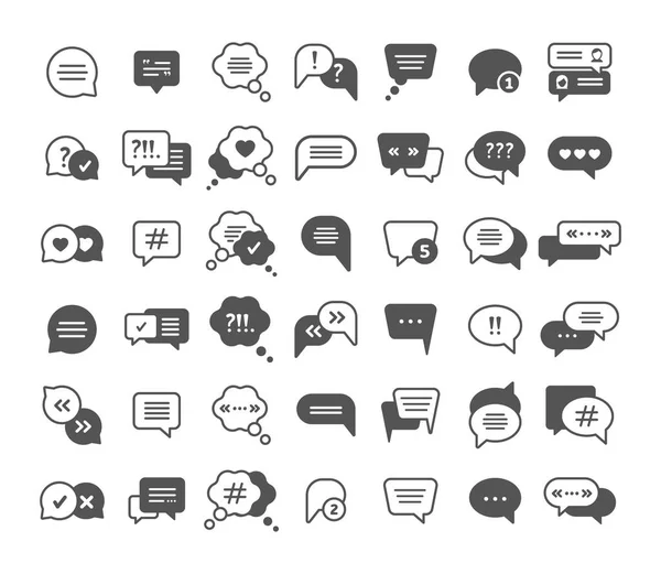 Símbolos de chat, nubes de voz iconos de glifo negro vector conjunto — Vector de stock