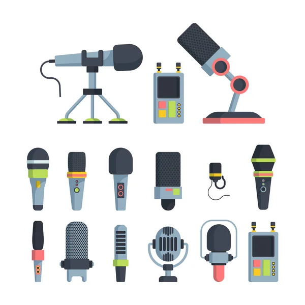 Music and television microphones flat vector illustrations set — Stock Vector