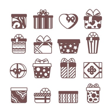 Hediye paketleri glifin vektör kümesi