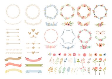Wedding flowers elegant decoration colorful vector illustrations set vector