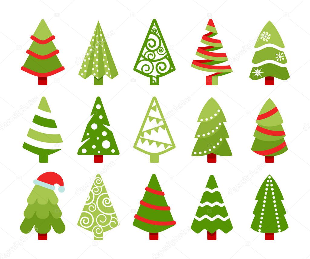 Christmas trees color flat vector illustrations set