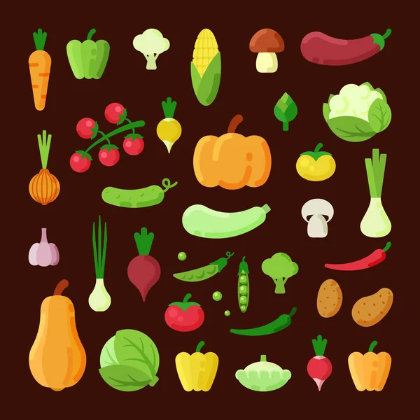 Varios vegetales color plano vector ilustraciones conjunto — Archivo Imágenes Vectoriales