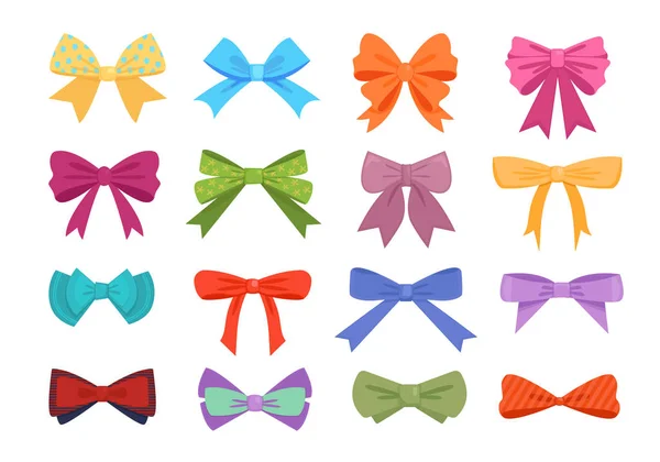 Gift bows colorful flat vector illustrations set — Stock Vector