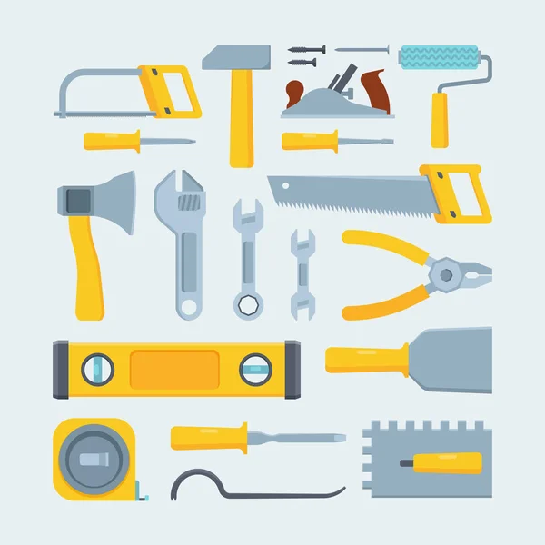 Ingegnere strumenti di costruzione e strumenti piatto illustrazione set — Vettoriale Stock