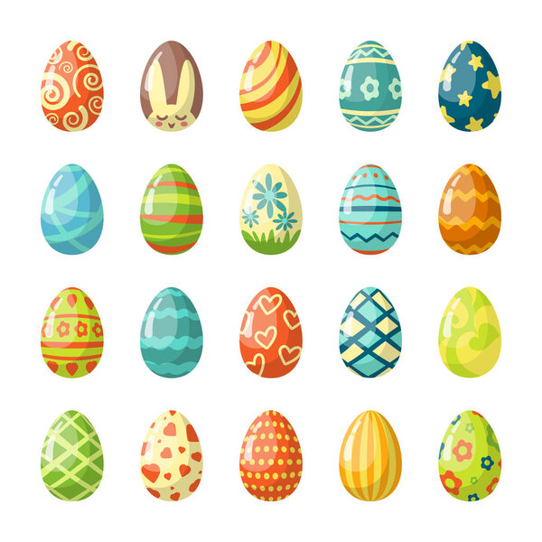 Colorful painted easter eggs flat illustrations set