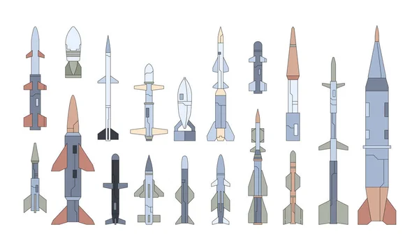 Diferentes guiado voando arma plana ilustrações conjunto —  Vetores de Stock