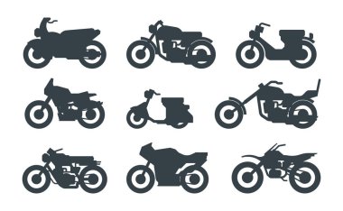 Farklı motorlu araçlar siyah simge simgeleri ayarlandı