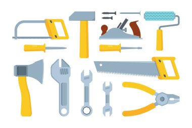 Farklı modern yapı araçları düz resimleme seti