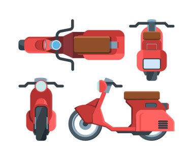 Modern kırmızı scooter düz çizimler seti
