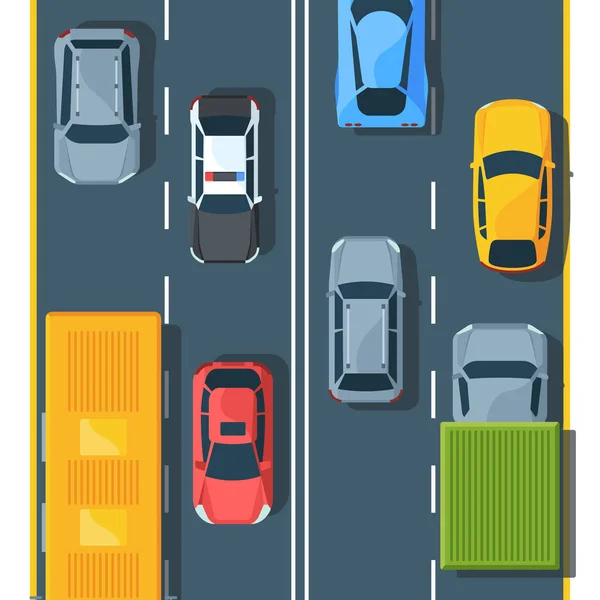 Traffico urbano sull'autostrada vista dall'alto illustrazione piatta — Vettoriale Stock