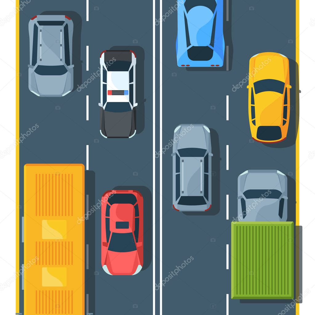 Urban traffic on highway top view flat illustration