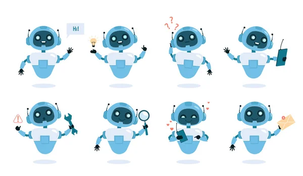 Chatbot fonksiyonları ve yetenekleri düz vektör çizimleri ayarlandı