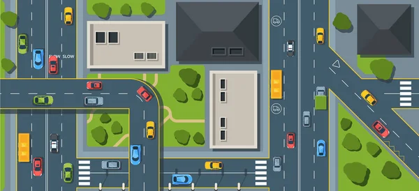 City trafik ovanifrån platt vektor illustration — Stock vektor