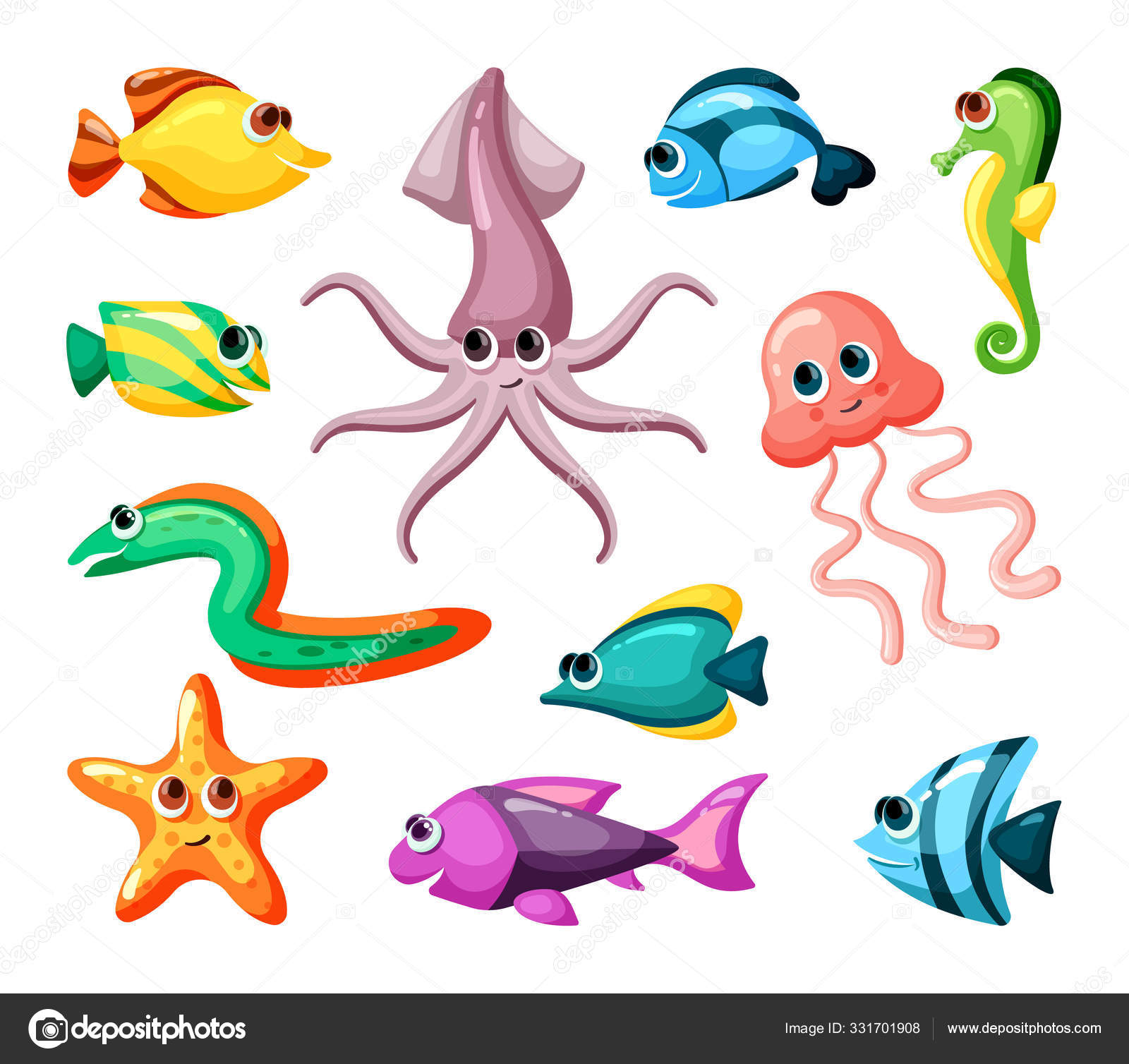 Undersea world colorful flat vector illustrations set Stock Vector Image by  ©Alexcardo #331701908