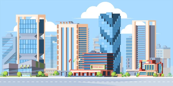 Σύγχρονο τοπίο της πόλης πολύχρωμο επίπεδη διανυσματική απεικόνιση — Διανυσματικό Αρχείο