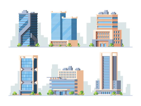 Rascacielos, edificios de gran altura colorido vector ilustraciones conjunto — Vector de stock
