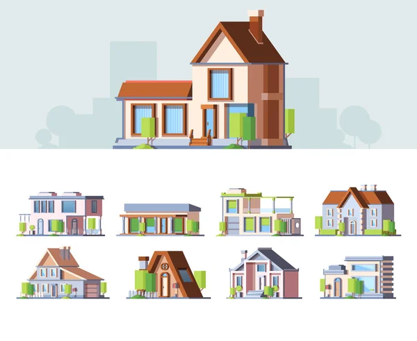 Townhouse, piccole case colorate illustrazioni vettoriali piatte se — Vettoriale Stock
