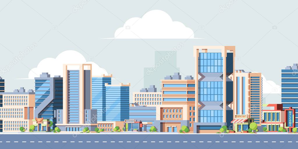 Urban city landscape colorful flat vector illustration